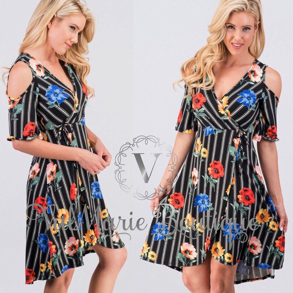Soft brushed floral cold shoulder dress - Picture 3 of 4